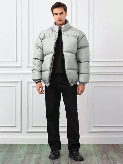 Einfarbige Steppjacke mit Reißverschluss