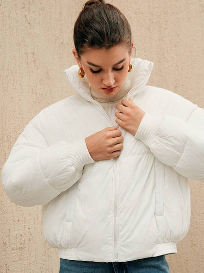 Weiße Oversized Pufferjacke mit Reißverschluss