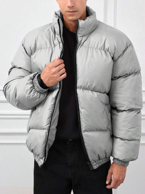 Einfarbige Steppjacke mit Reißverschluss