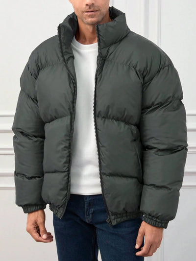 Einfarbige Steppjacke mit Reißverschluss