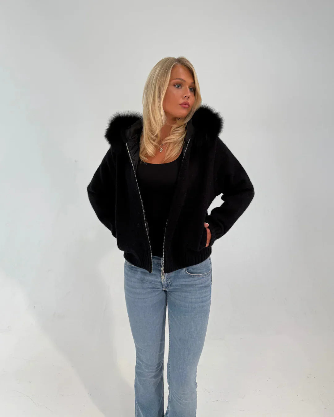 Fur Jacket Satin - Black
