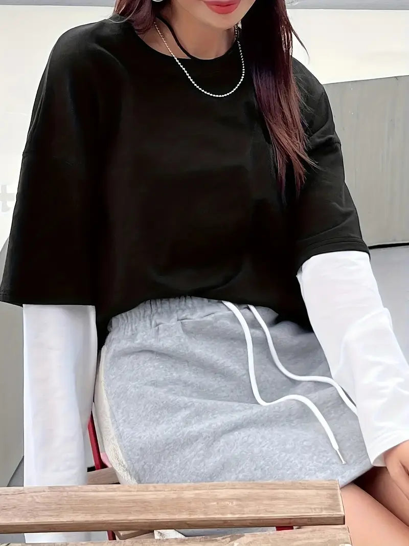Kpop Damen Kontrast T-Shirt