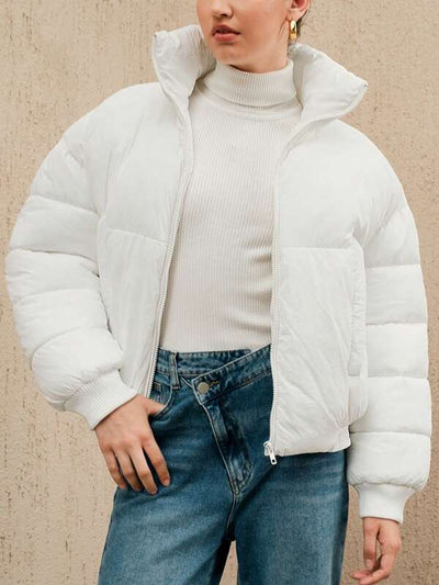 Weiße Oversized Pufferjacke mit Reißverschluss
