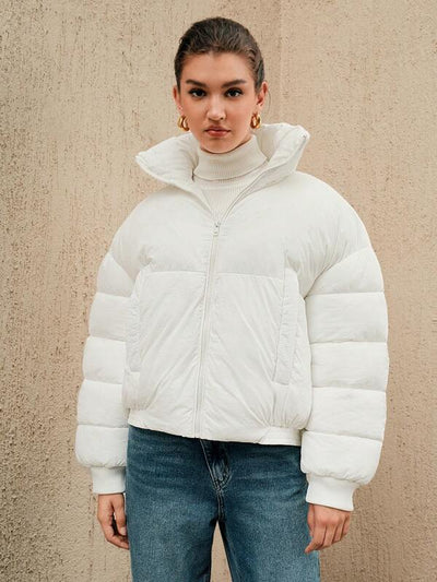 Weiße Oversized Pufferjacke mit Reißverschluss