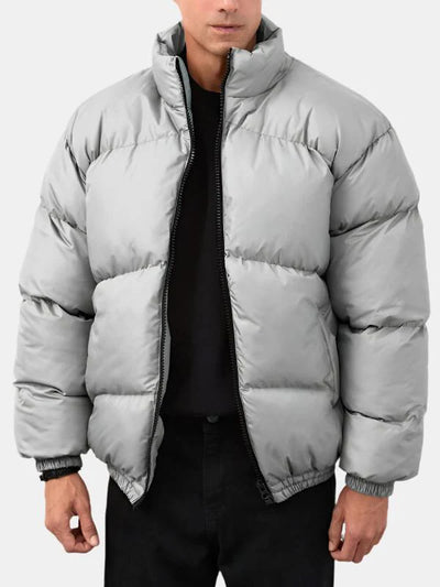 Einfarbige Steppjacke mit Reißverschluss