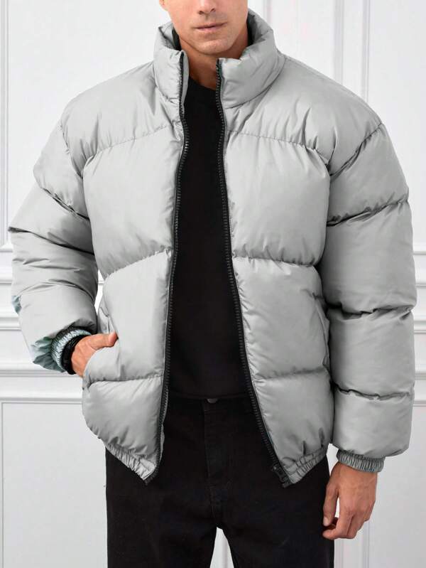 Einfarbige Steppjacke mit Reißverschluss