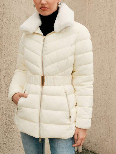 Plüschkragen Steppjacke mit Reißverschluss