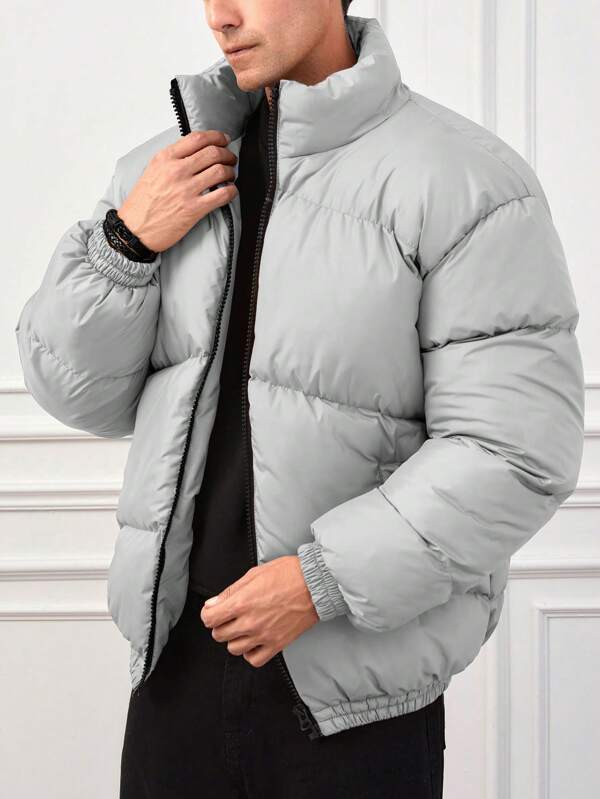 Einfarbige Steppjacke mit Reißverschluss