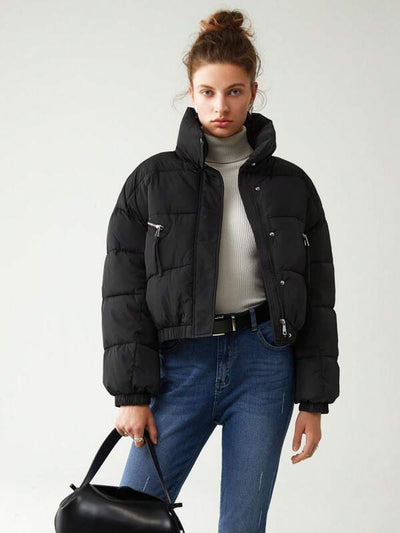Schwarze Oversized-Pufferjacke mit Reißverschluss