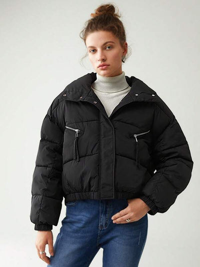 Schwarze Oversized-Pufferjacke mit Reißverschluss