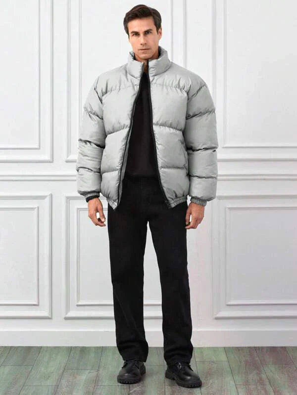 Einfarbige Steppjacke mit Reißverschluss