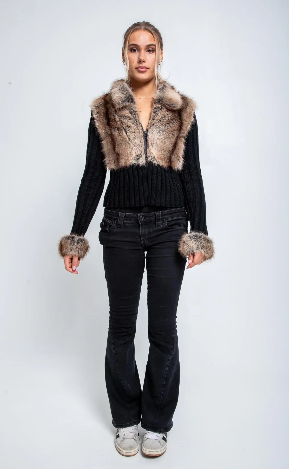Ivory Fur Cardigan - Black