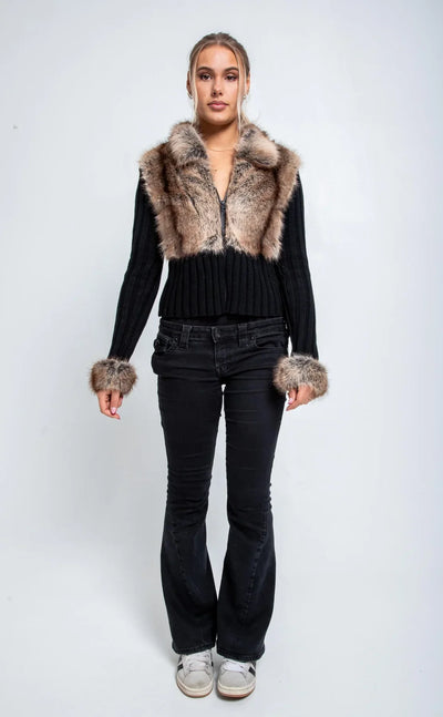 Ivory Fur Cardigan - Black