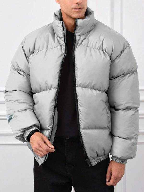 Einfarbige Steppjacke mit Reißverschluss