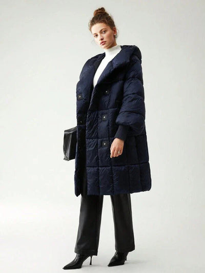 Lange Steppjacke mit Kapuze