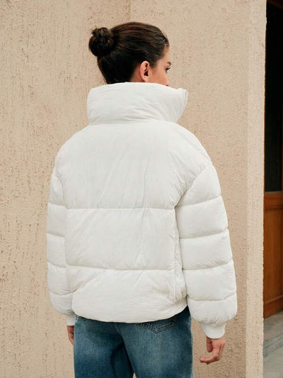 Weiße Oversized Pufferjacke mit Reißverschluss