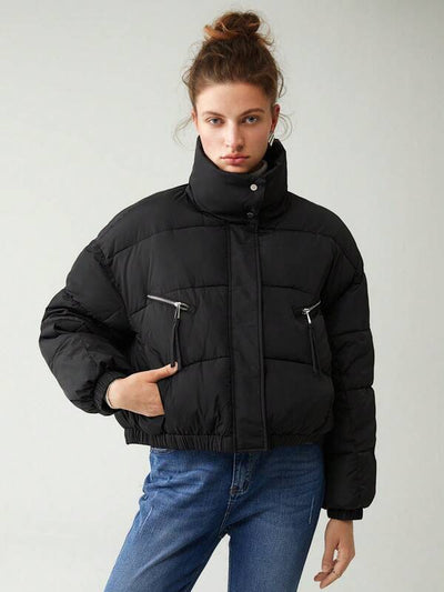Schwarze Oversized-Pufferjacke mit Reißverschluss