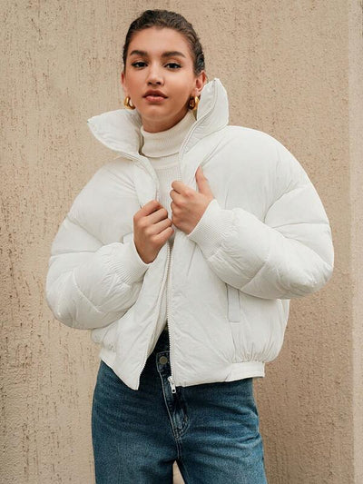 Weiße Oversized Pufferjacke mit Reißverschluss