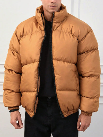 Einfarbige Steppjacke mit Reißverschluss