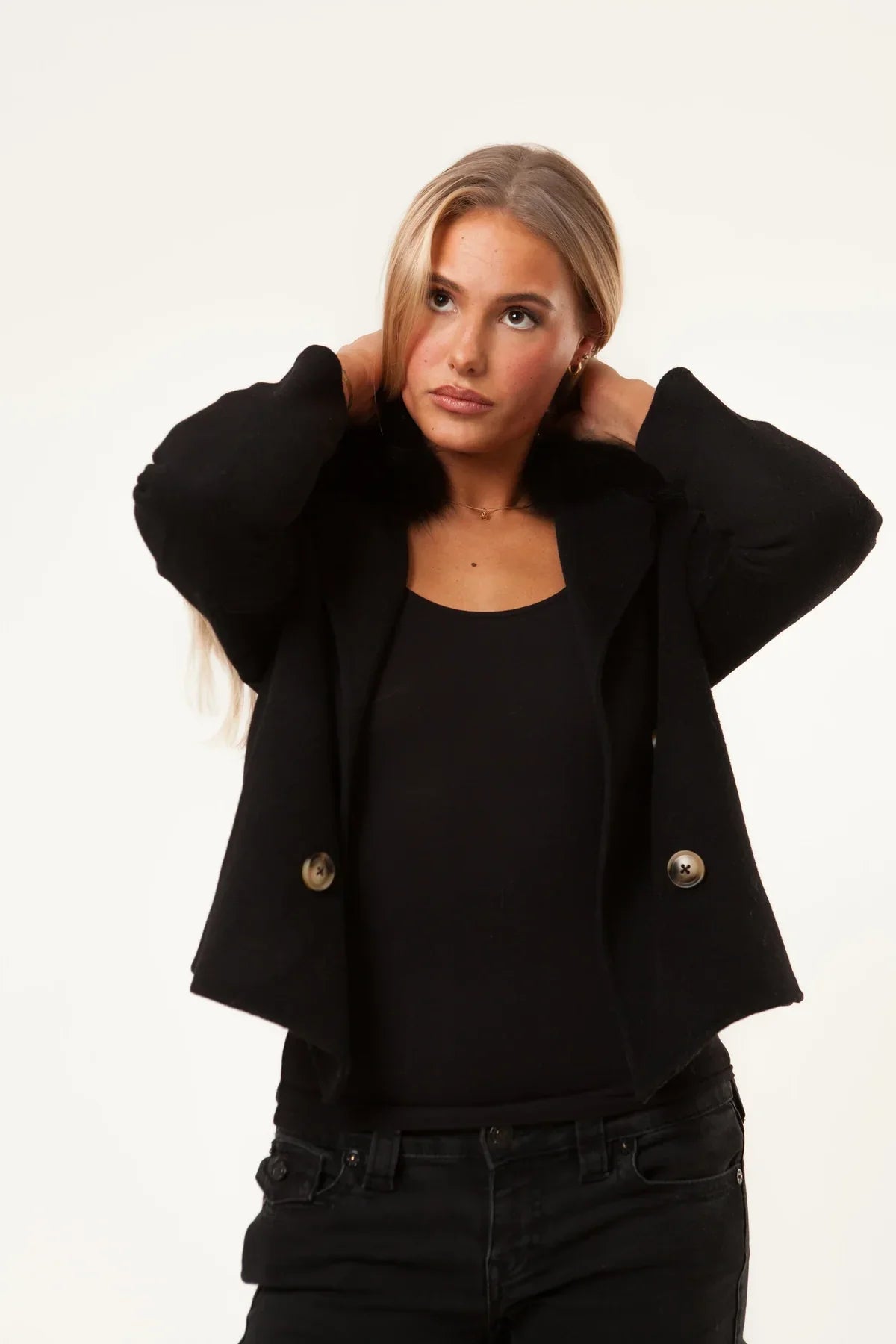Double Button Cashmere Coat - Black
