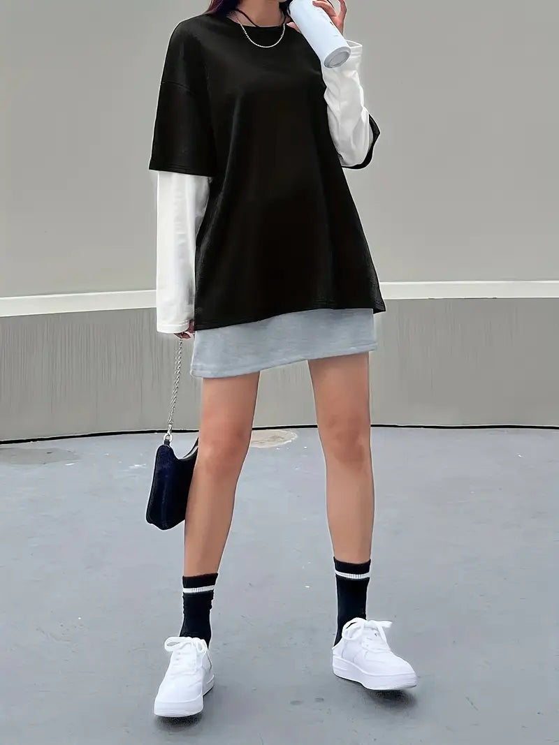 Kpop Damen Kontrast T-Shirt