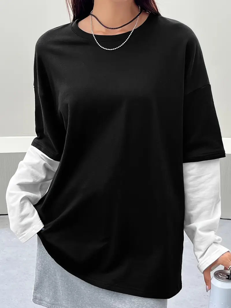 Kpop Damen Kontrast T-Shirt